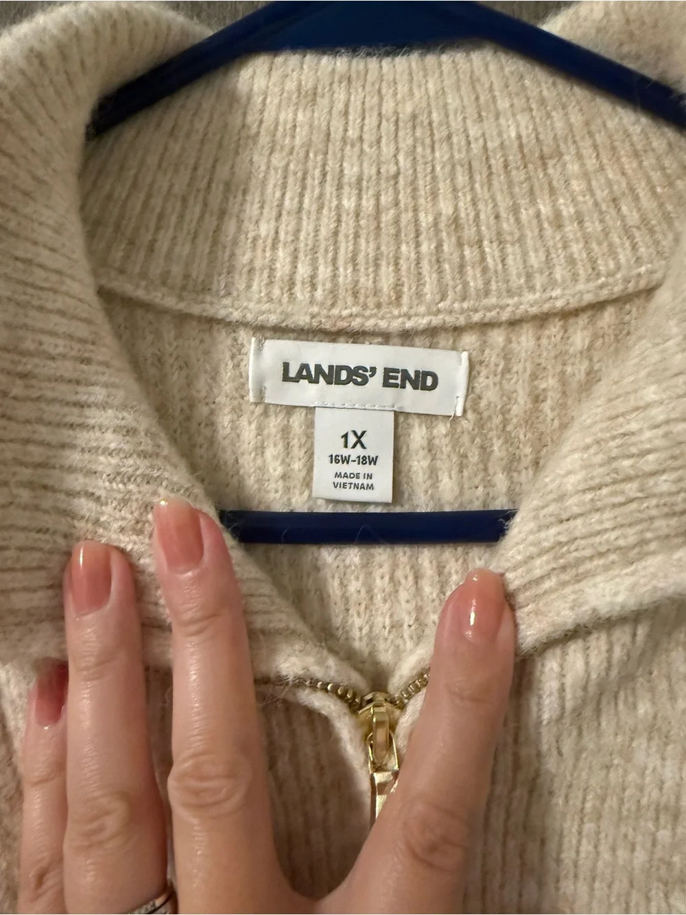 Lands' End UNISEX Cream Zip-Neck Pullover Sweater